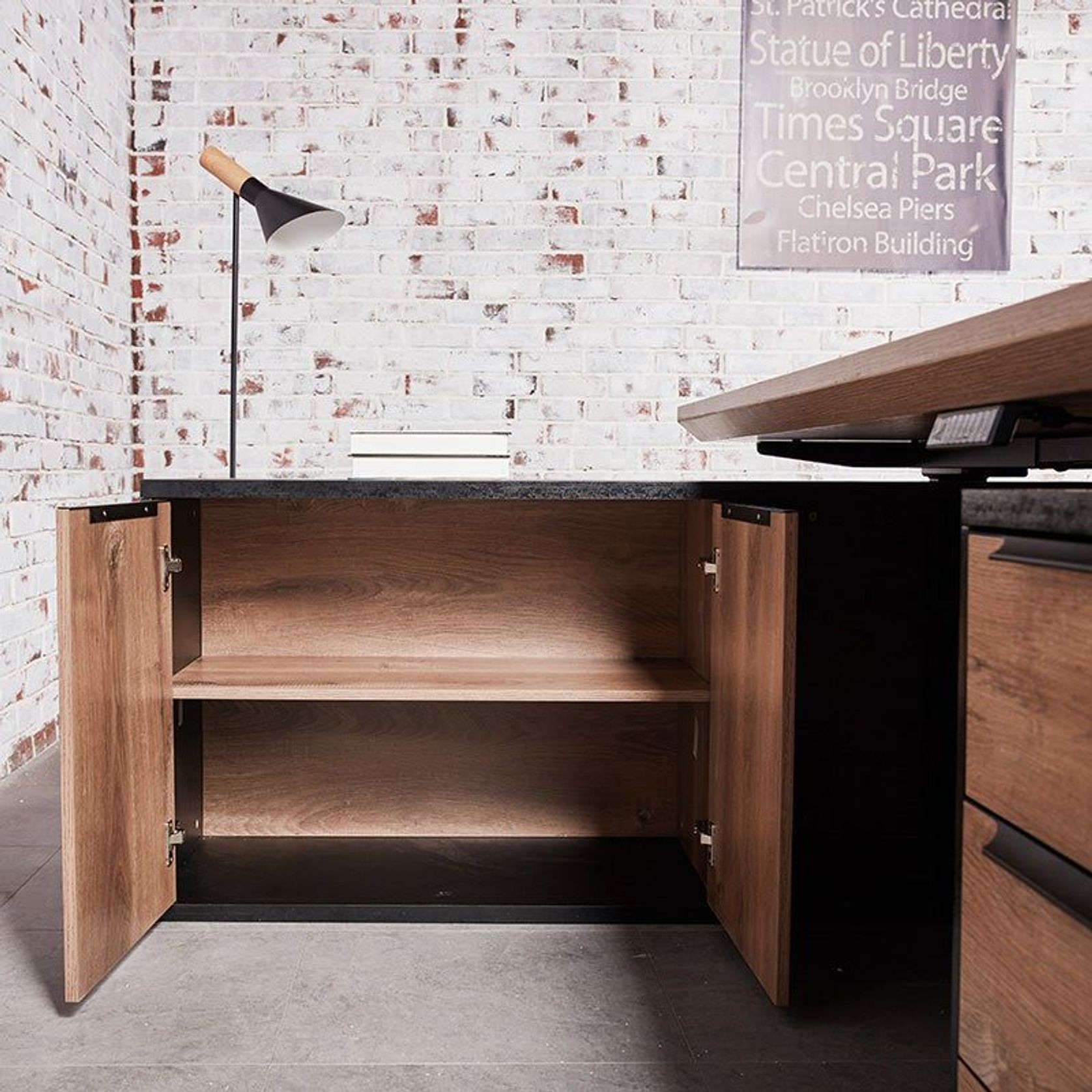 PHOENIX Sit & Stand Electric Lift Executive Desk with Right Return 2.2M - Warm Oak & Black gallery detail image