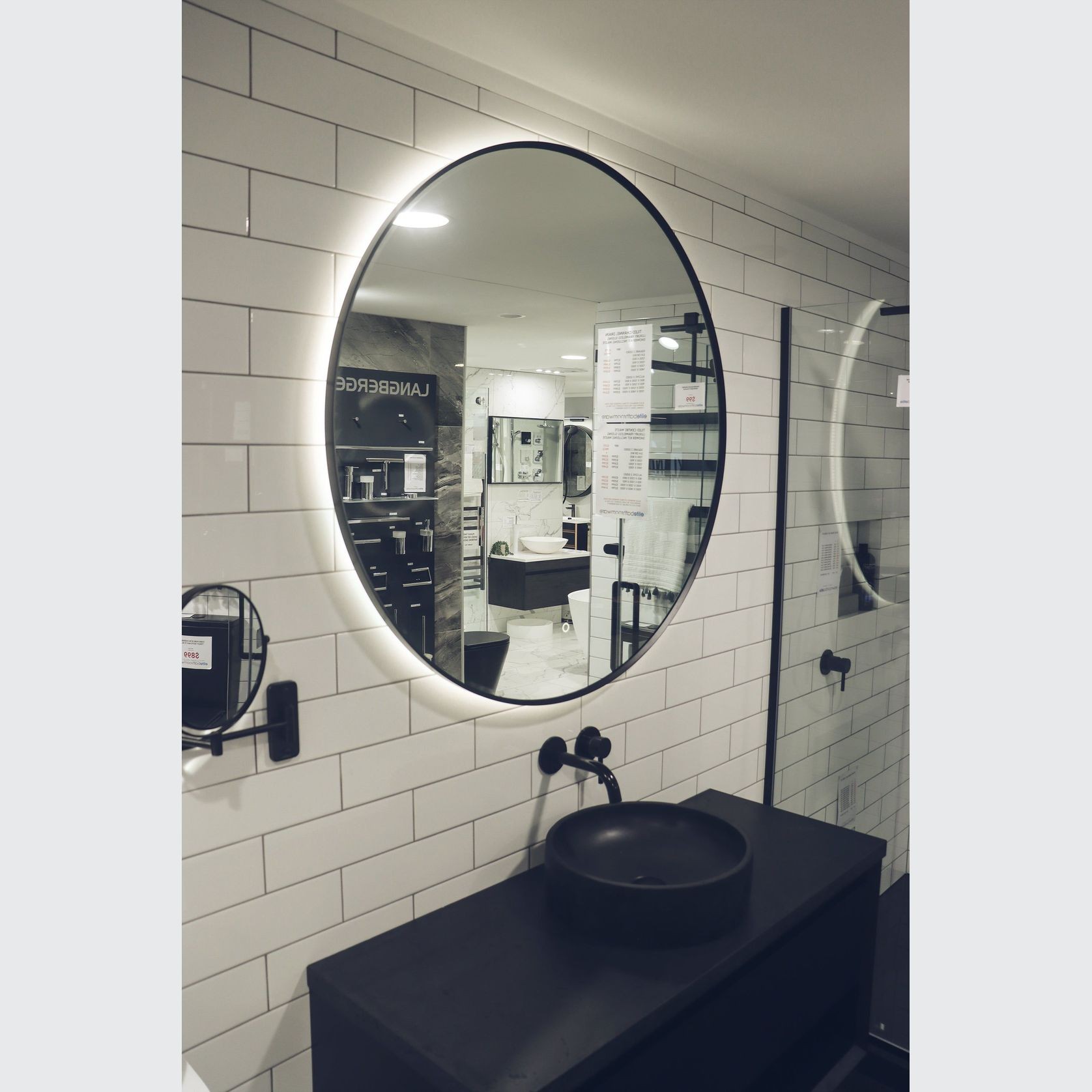 Code Solace Round Black Framed Led Mirror gallery detail image