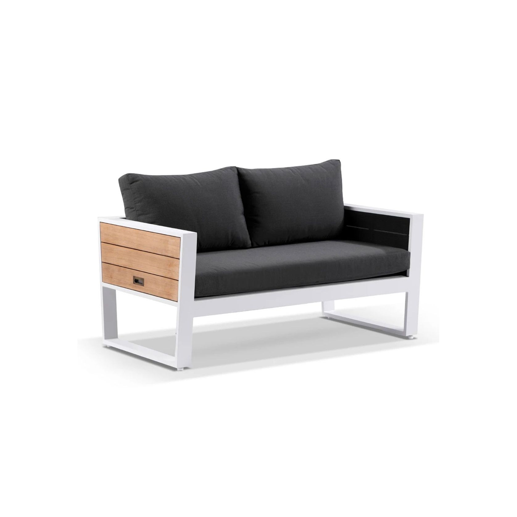 Corfu 2 Seater Outdoor Aluminium & Teak White Lounge gallery detail image