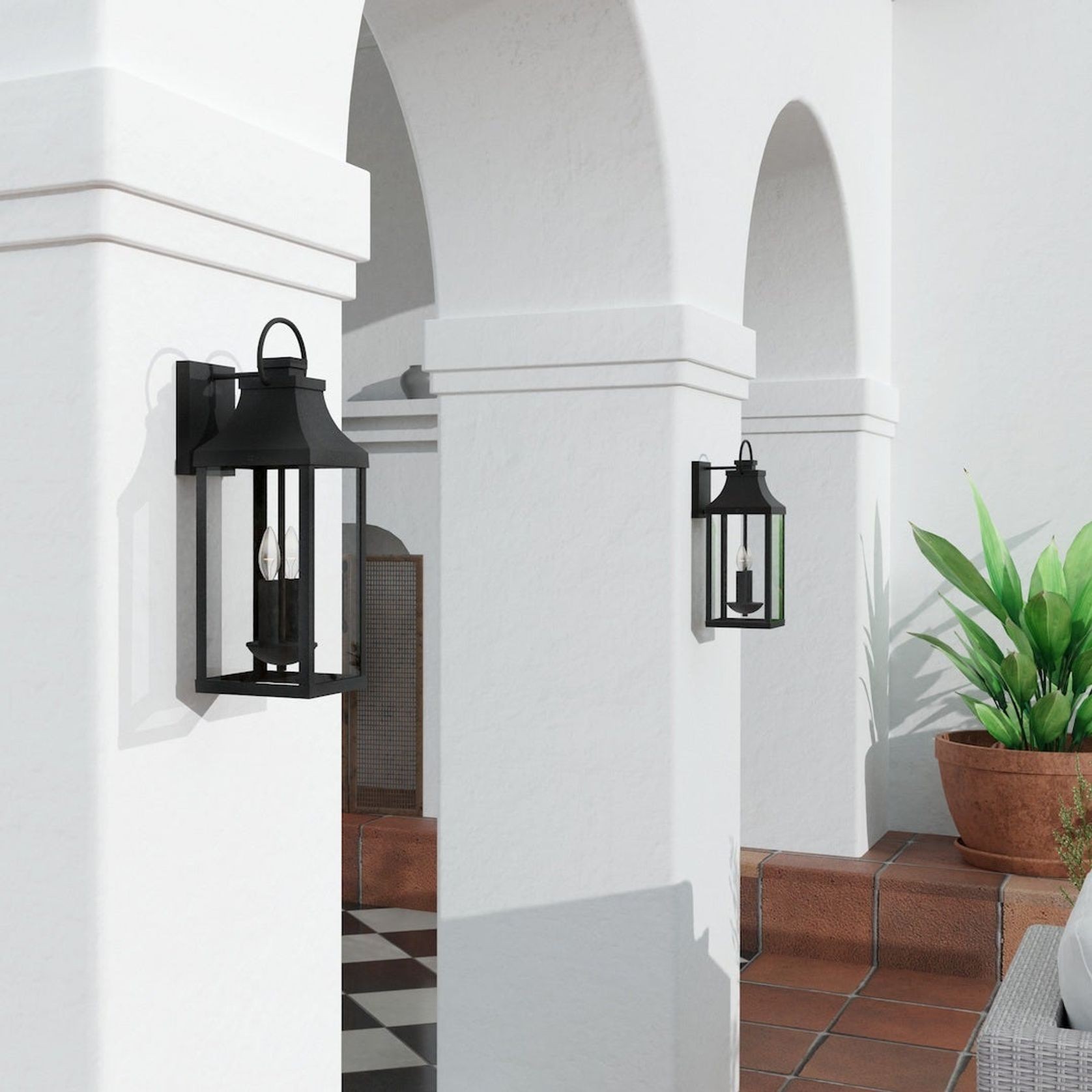 Cole 2 Light Outdoor Wall Lantern - Medium in Black gallery detail image
