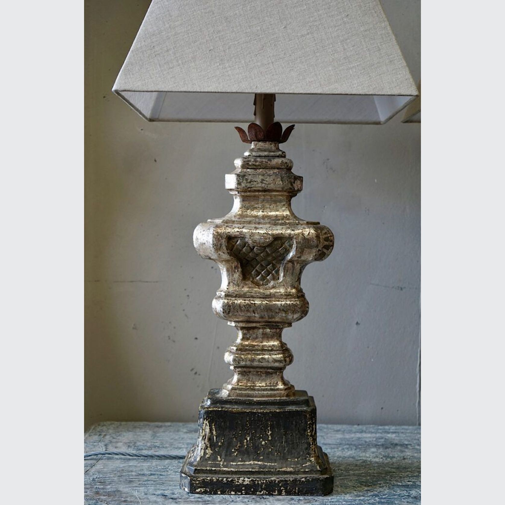 Large Italian Carved & Silvered Lamp gallery detail image