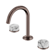 Serenity Basin Set Arc Spout With Arabescato Corchia Handle Brushed Bronze gallery detail image