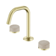 Serenity Basin Set Edge Spout With Rome Travertine Handle Brushed Gold gallery detail image