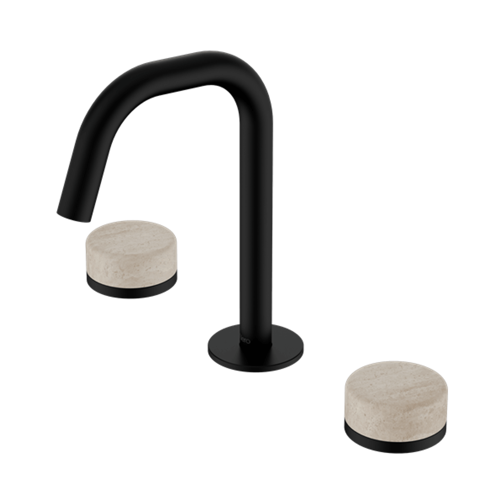 Serenity Basin Set Edge Spout With Rome Travertine Handle Matte Black gallery detail image