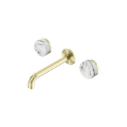 Serenity Wall Basin Set 160mm Spout With Arabescato Corchia Handle Brushed Gold gallery detail image