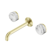 Serenity Wall Basin Set 220mm Spout With Arabescato Corchia Handle Brushed Gold gallery detail image
