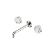 Serenity Wall Basin Set 185mm Spout With Arabescato Corchia Handle Brushed Nickel gallery detail image