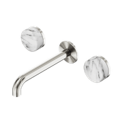 Serenity Wall Basin Set 160mm Spout With Arabescato Corchia Handle Brushed Nickel gallery detail image