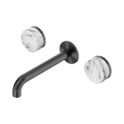 Serenity Wall Basin Set 160mm Spout With Arabescato Corchia Handle Gun Metal gallery detail image