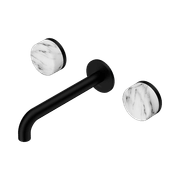 Serenity Wall Basin Set 185mm Spout With Arabescato Corchia Handle Matte Black gallery detail image