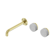 Serenity Wall Basin Set 220mm Offset Spout With Carrara Handle Brushed Gold gallery detail image