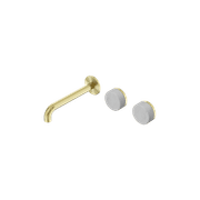 Serenity Wall Basin Set 220mm Offset Spout With Carrara Handle Brushed Gold gallery detail image