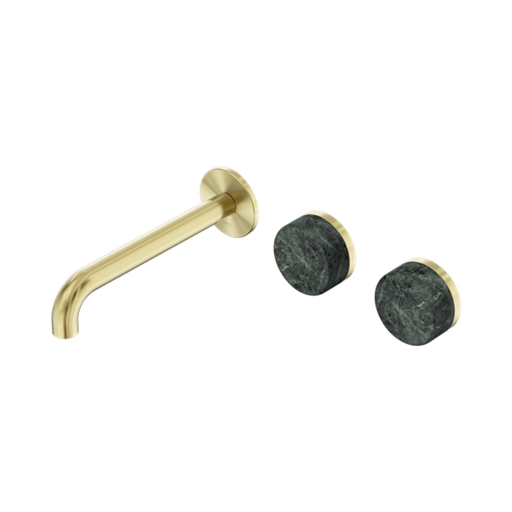 Serenity Wall Basin Set 160mm Offset Spout With Verde Alpi Handle Brushed Gold gallery detail image