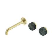 Serenity Wall Basin Set 220mm Offset Spout With Verde Alpi Handle Brushed Gold gallery detail image