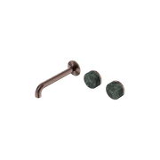 Serenity Wall Basin Set 220mm Offset Spout With Verde Alpi Handle Brushed Bronze gallery detail image