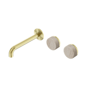 Serenity Wall Basin Set 220mm Offset Spout With Rome Travertine Handle Brushed Gold gallery detail image