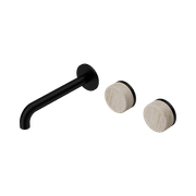 Serenity Wall Basin Set 185mm Offset Spout With Rome Travertine Handle Matte Black gallery detail image