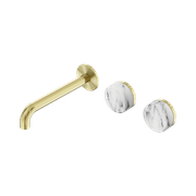 Serenity Wall Basin Set 220mm Offset Spout With Arabescato Corchia Handle Brushed Gold gallery detail image