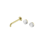 Serenity Wall Basin Set 185mm Offset Spout With Arabescato Corchia Handle Brushed Gold gallery detail image