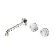 Serenity Wall Basin Set 160mm Offset Spout With Arabescato Corchia Handle Brushed Nickel gallery detail image