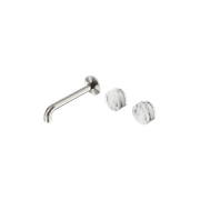 Serenity Wall Basin Set 160mm Offset Spout With Arabescato Corchia Handle Brushed Nickel gallery detail image