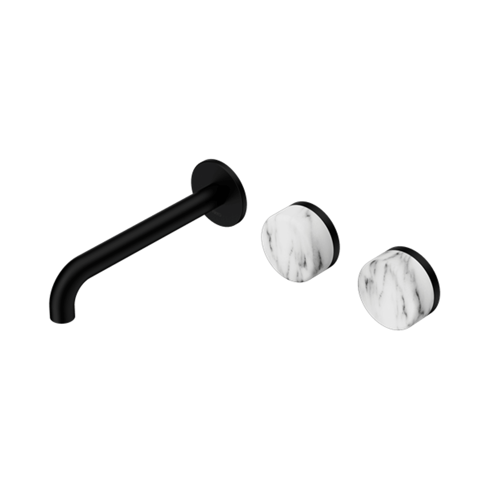 Serenity Wall Basin Set 220mm Offset Spout With Arabescato Corchia Handle Matte Black gallery detail image