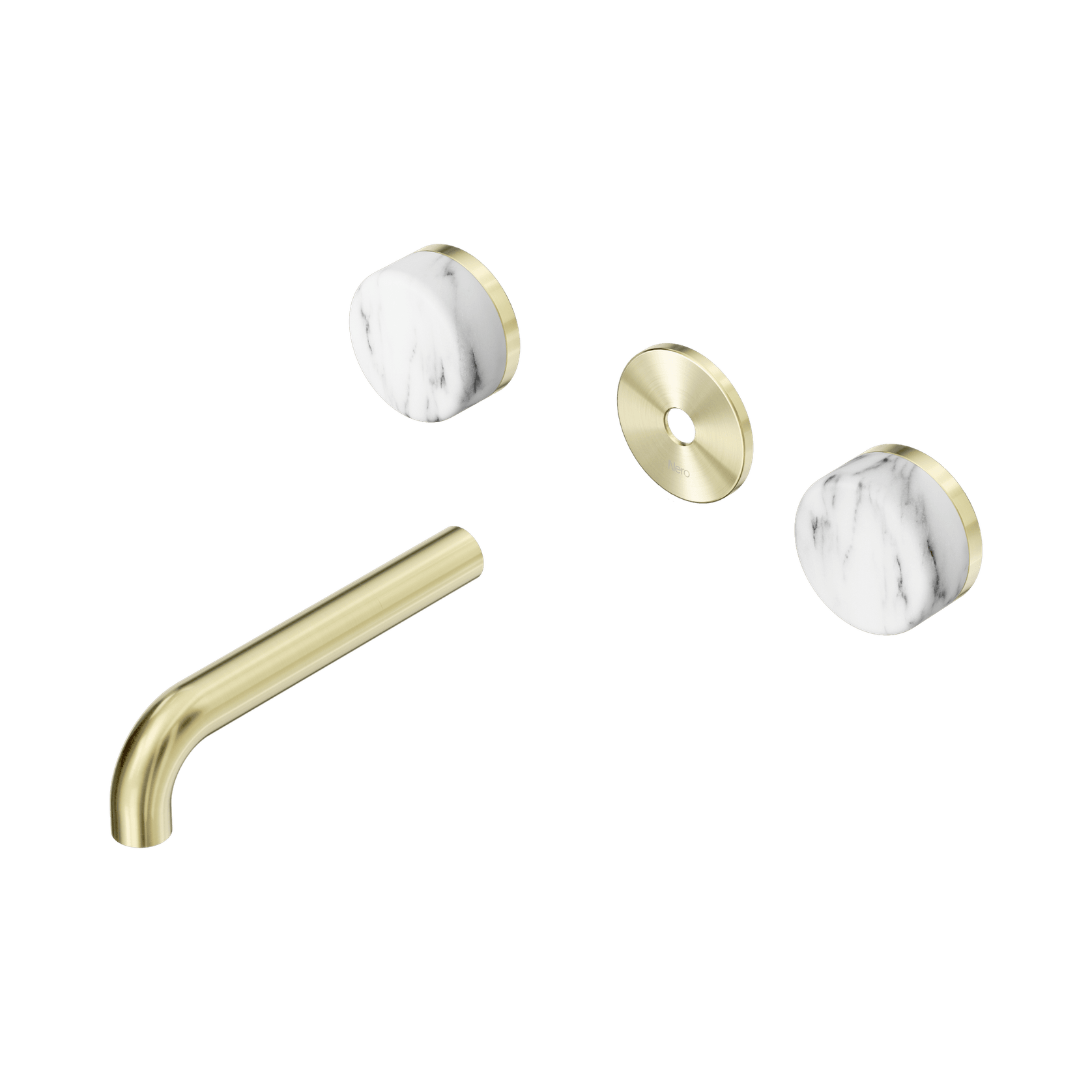 Serenity Wall Basin 160mm Spout + Arabescato Corchia Handle Brushed Gold gallery detail image