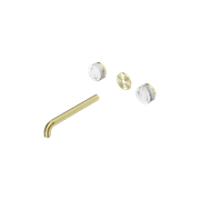 Serenity Wall Basin 220mm Spout + Arabescato Corchia Handle Brushed Gold gallery detail image