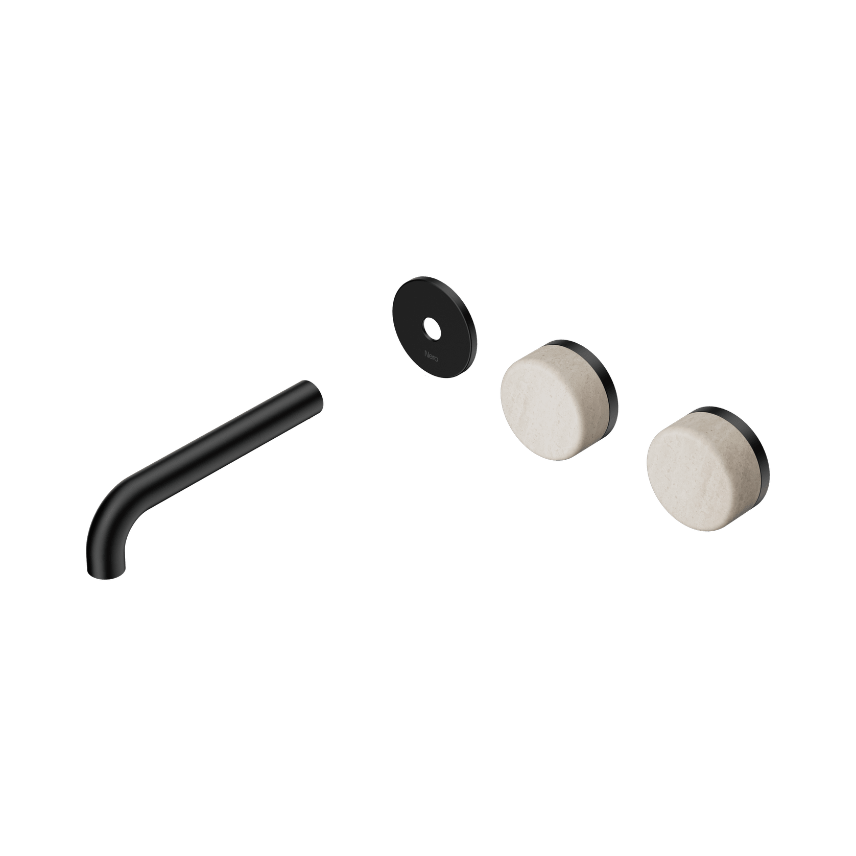 Serenity Wall Basin 160mm Offspout + Rome Travertine Handle Matte Black gallery detail image