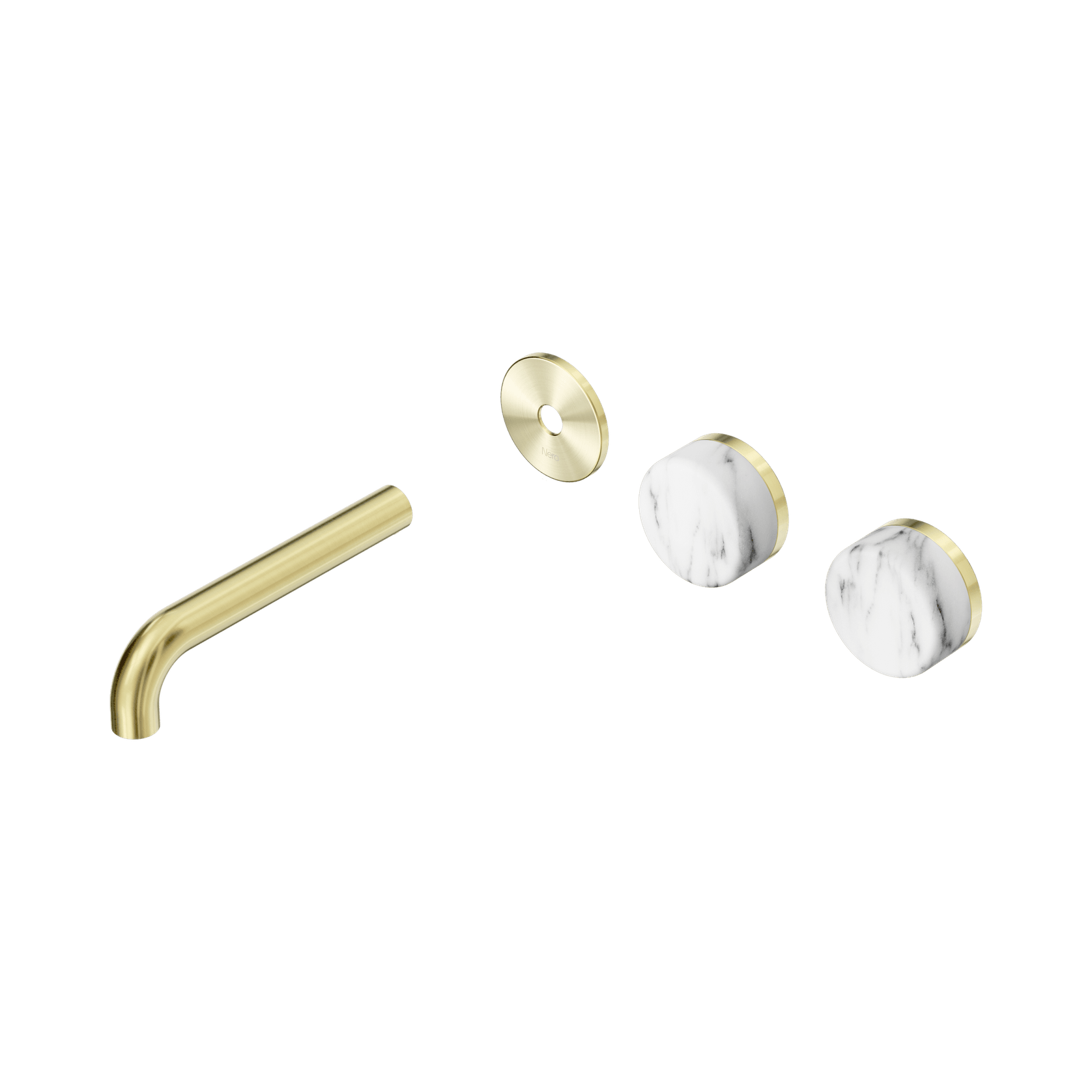 Serenity Wall Basin 160mm Offspout + Arabescato Corchia Handle Brushed Gold gallery detail image