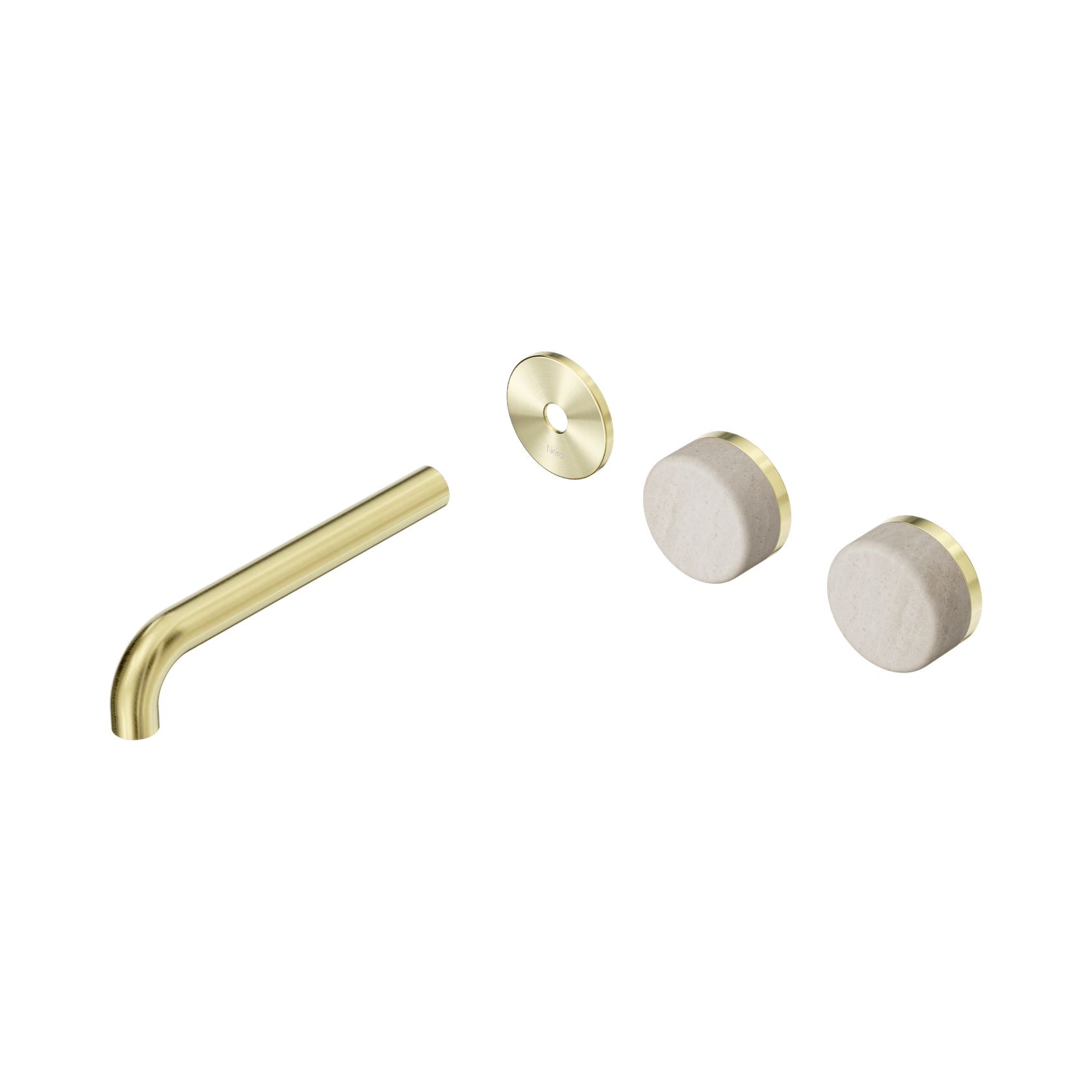 Serenity Wall Basin 185mm Offspout + Rome Travertine Handle Brushed Gold gallery detail image