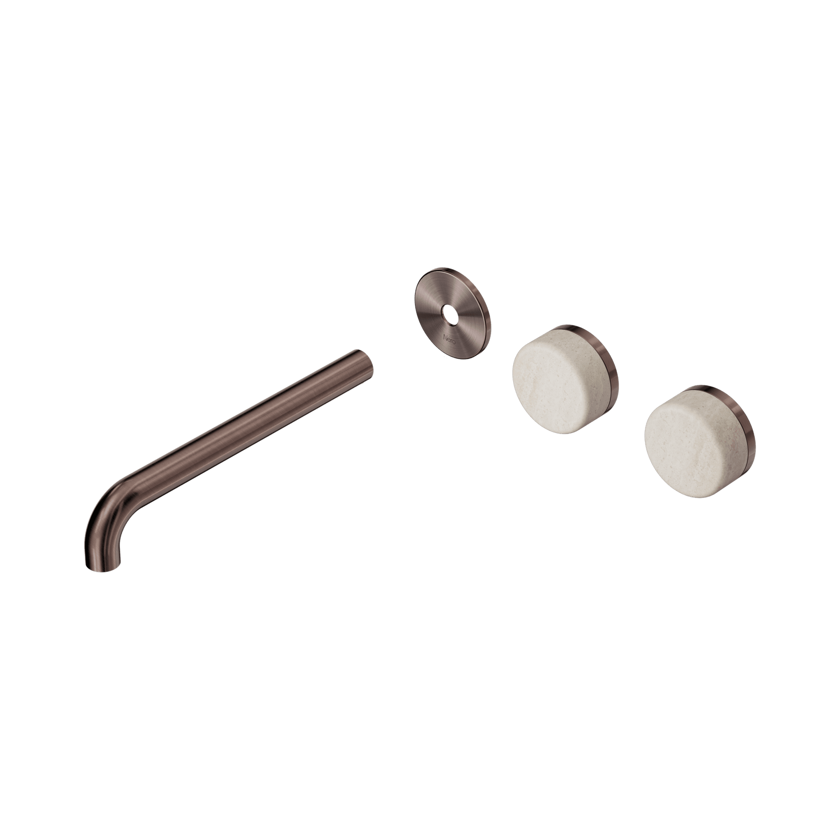 Serenity Wall Basin 220mm Offspout + Rome Travertine Handle Brushed Bronze gallery detail image