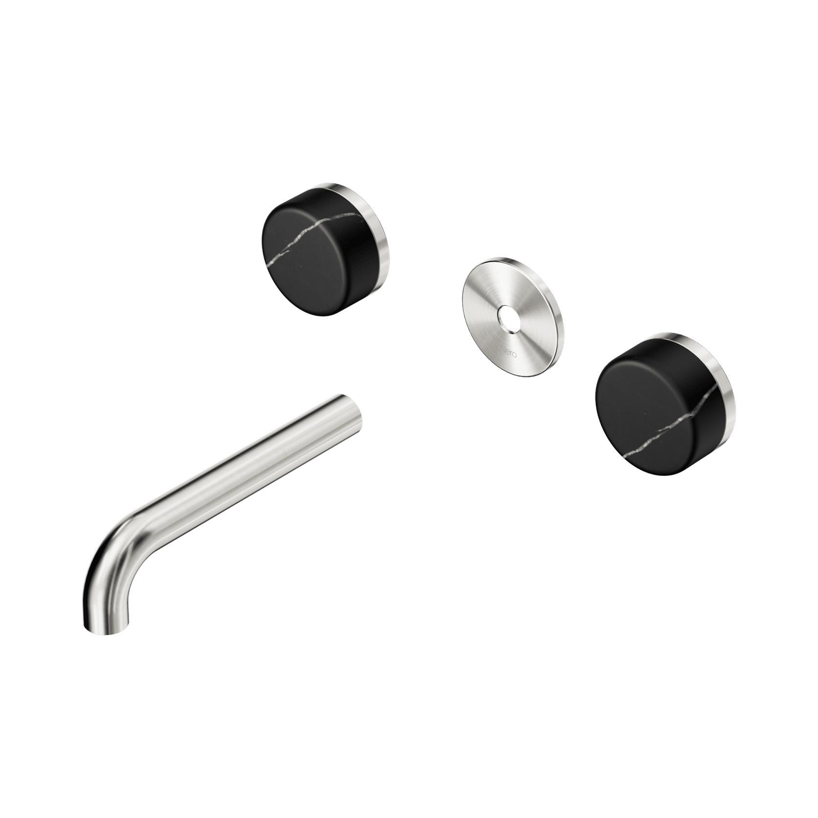 Serenity Wall Basin 160mm Spout + Marquina Black Handle Brushed Nickel gallery detail image