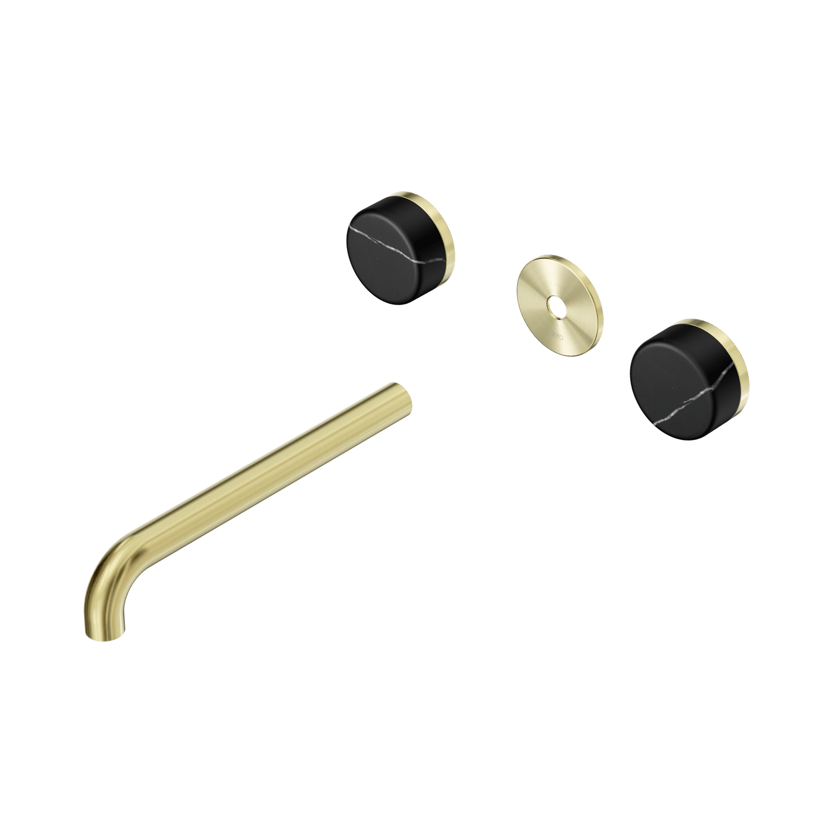 Serenity Wall Basin 220mm Spout + Marquina Black Handle Brushed Gold gallery detail image