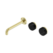 Serenity Wall Basin Set 160mm Offset Spout With Marquina Black Handle Brushed Gold gallery detail image