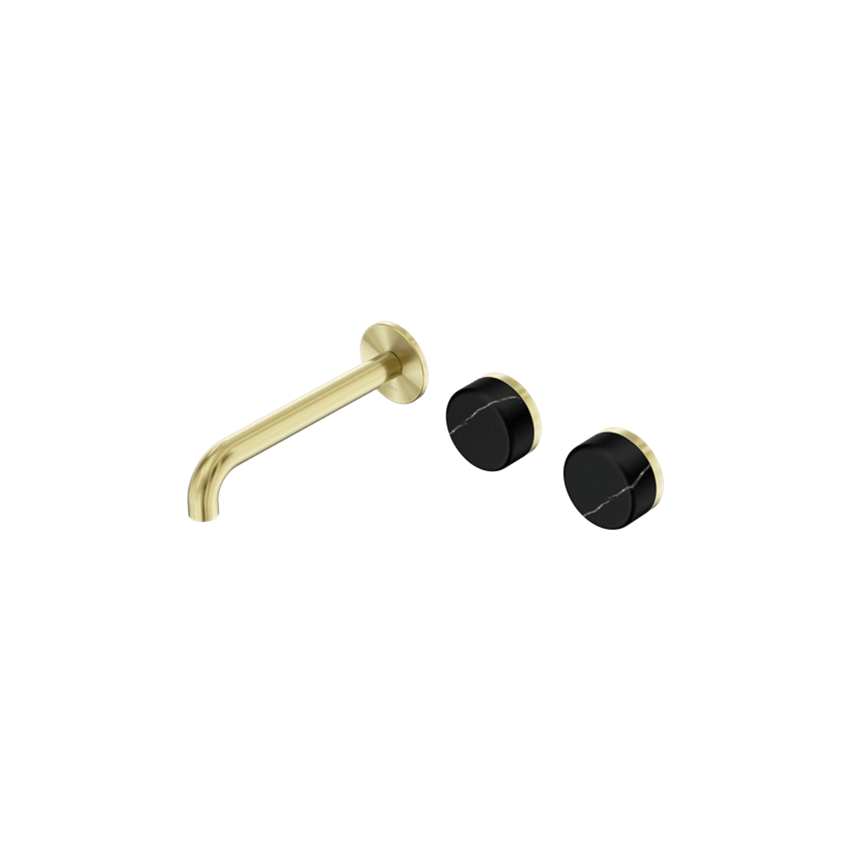 Serenity Wall Basin Set 185mm Offset Spout With Marquina Black Handle Brushed Gold gallery detail image