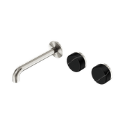 Serenity Wall Basin Set 220mm Offset Spout With Marquina Black Handle Brushed Nickel gallery detail image