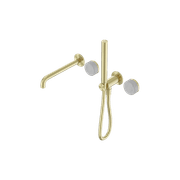 Serenity Shower System Spout Carrara Handle And Slim Shower Brushed Gold gallery detail image