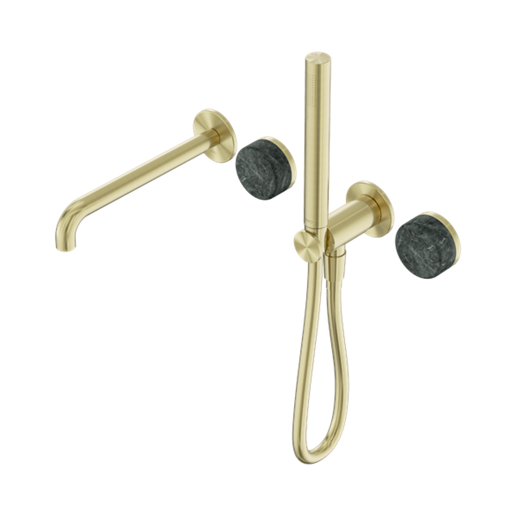 Serenity Shower System Spout Verde Alpi Handle And Slim Shower Brushed Gold gallery detail image