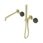 Serenity Shower System Spout Verde Alpi Handle And Slim Shower Brushed Gold gallery detail image