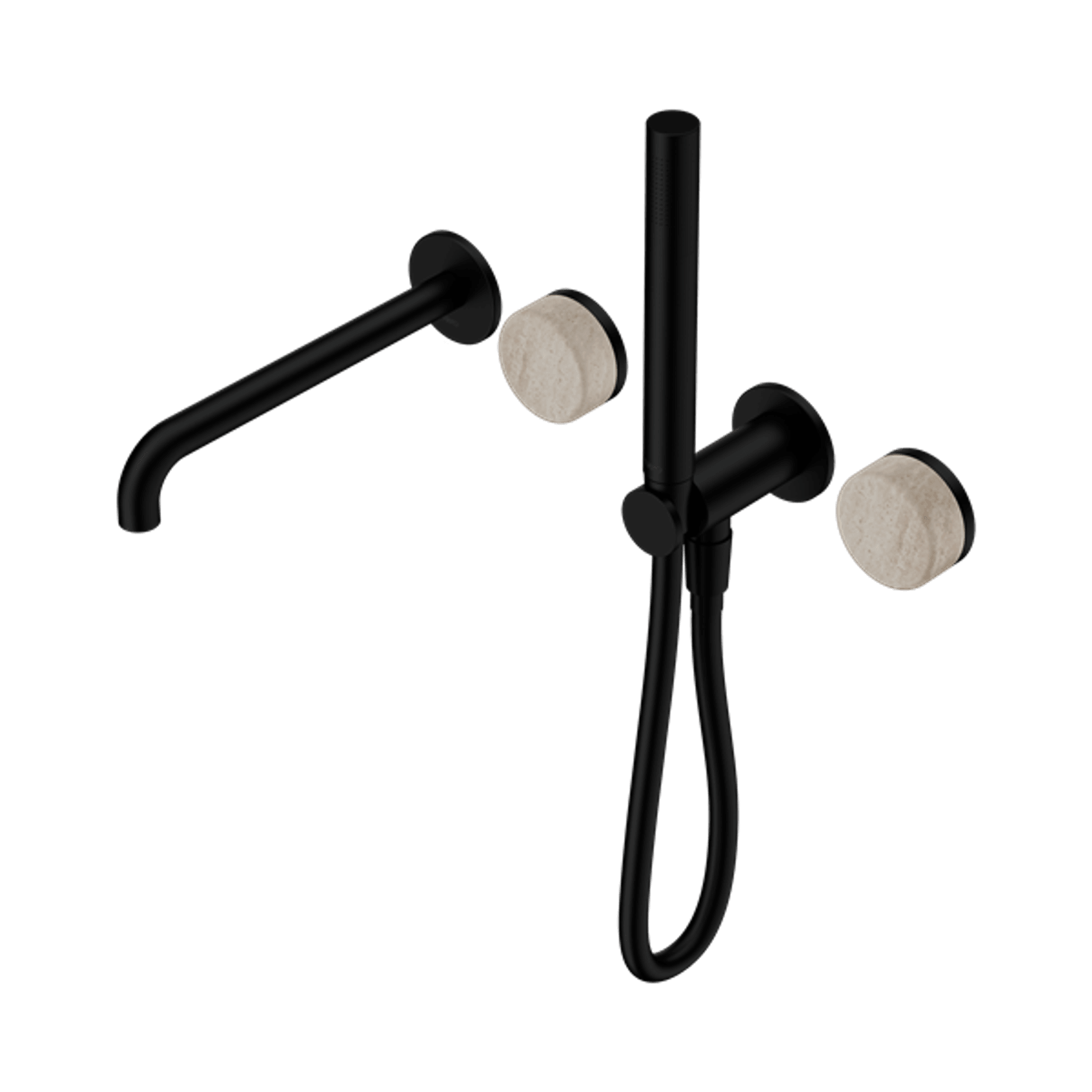 Serenity Shower System Spout Rome Travertine Handle And Slim Shower Matte Black gallery detail image