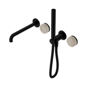 Serenity Shower System Spout Rome Travertine Handle And Slim Shower Matte Black gallery detail image