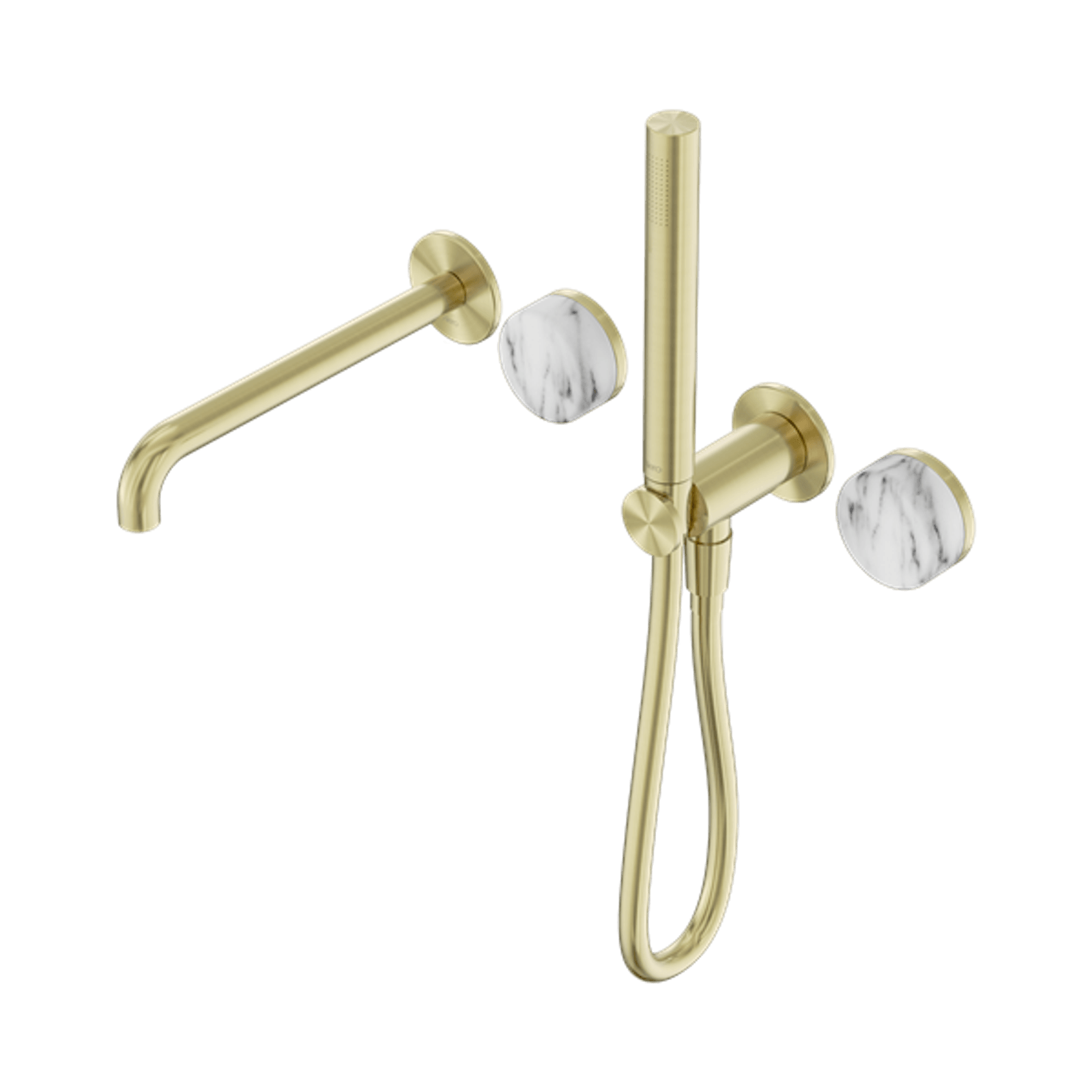 Serenity Shower System Spout Arabescato Corchia Handle And Slim Shower Brushed Gold gallery detail image