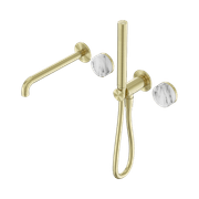 Serenity Shower System Spout Arabescato Corchia Handle And Slim Shower Brushed Gold gallery detail image