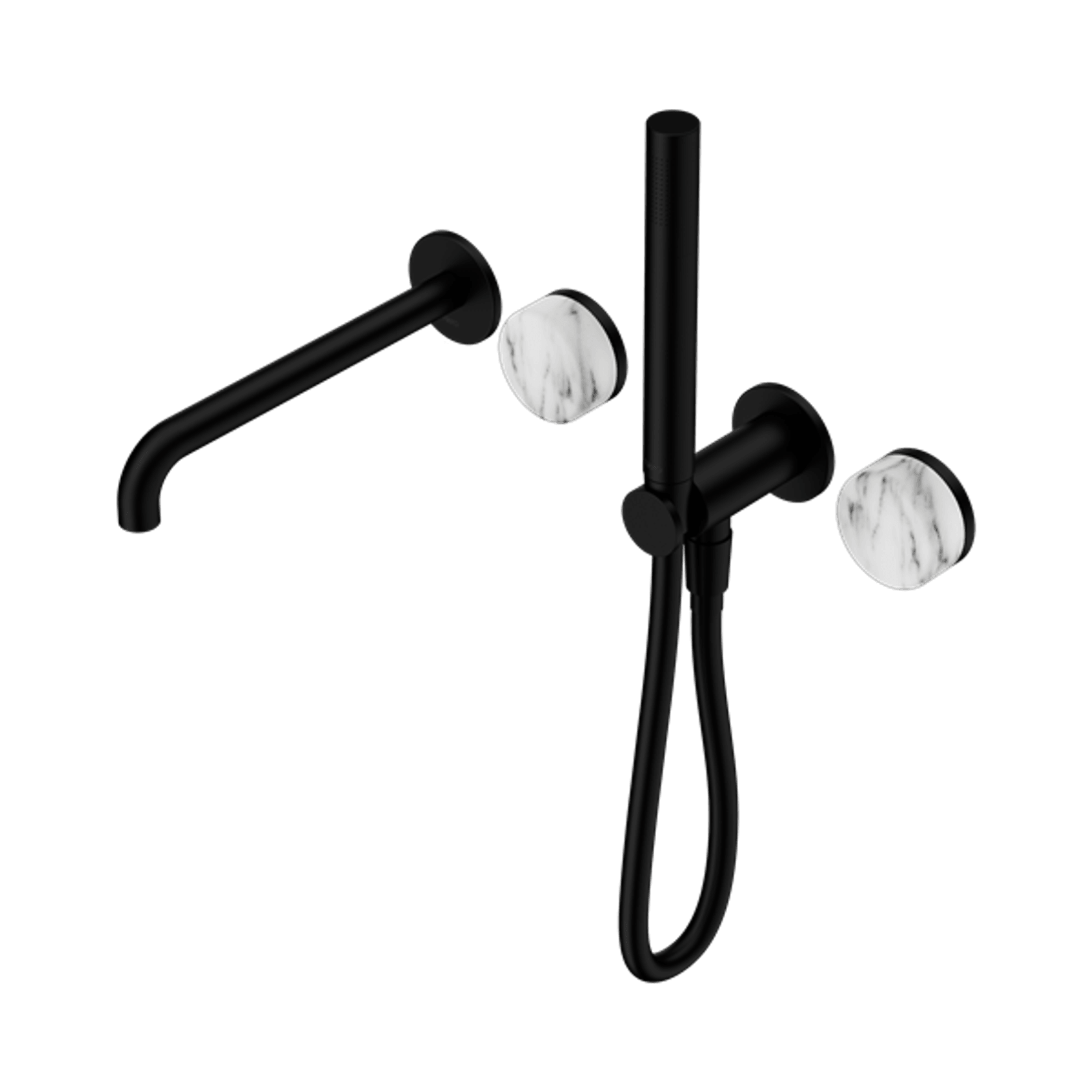 Serenity Shower System Spout Arabescato Corchia Handle And Slim Shower Matte Black gallery detail image