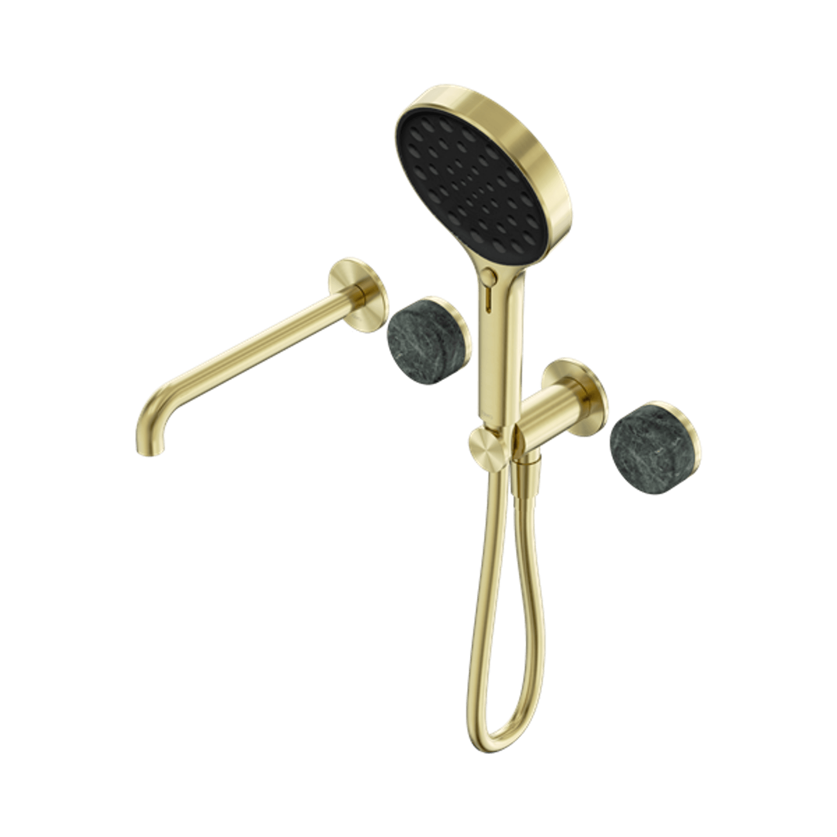 Serenity Shower System Spout Verde Alpi Handle And Serenity Hand Shower Brushed Gold gallery detail image