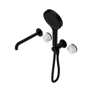 Serenity Shower System Spout Arabescato Corchia Handle And Serenity Hand Shower Matte Black gallery detail image