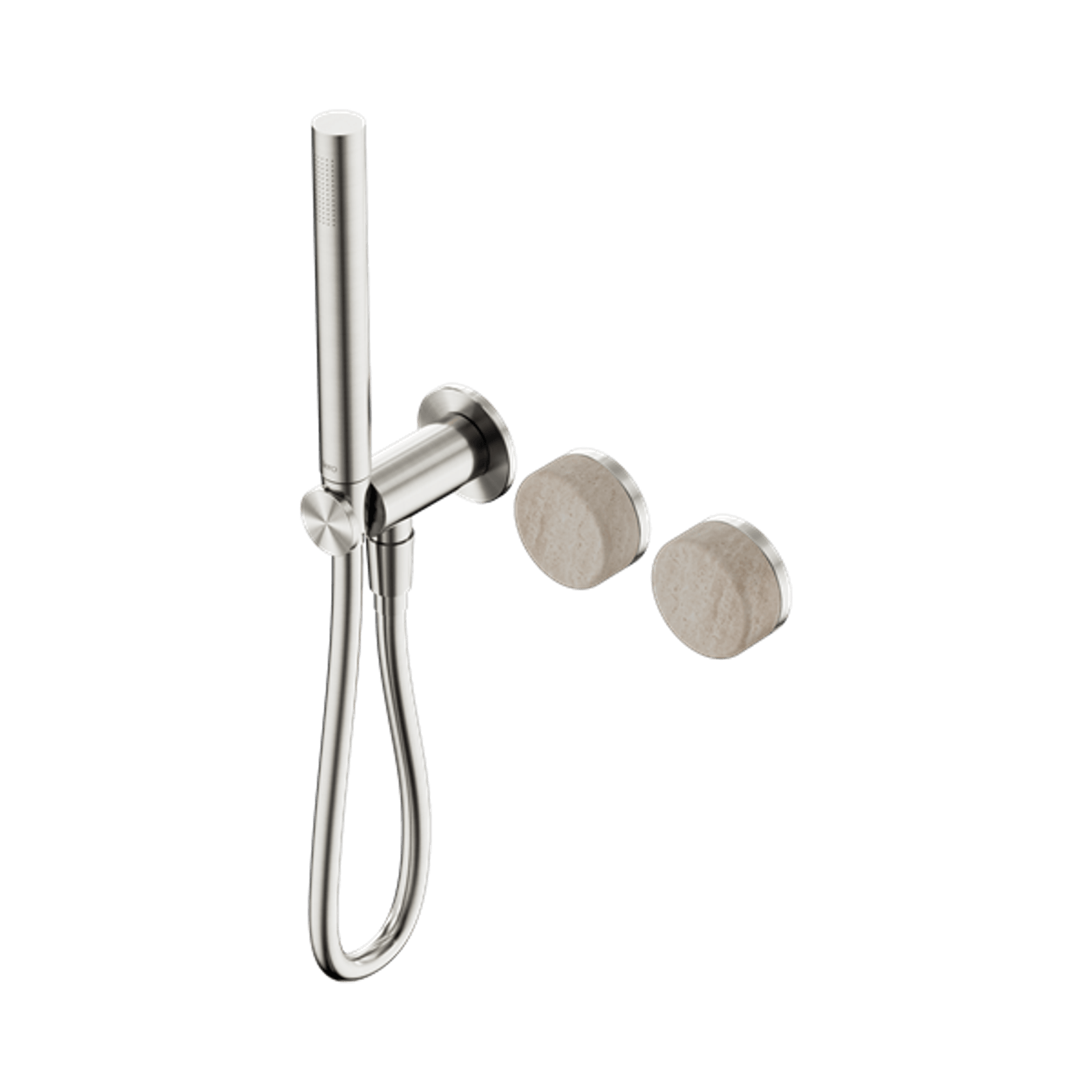 Serenity Shower System Rome Travertine Handle And Slim Shower Brushed Nickel gallery detail image