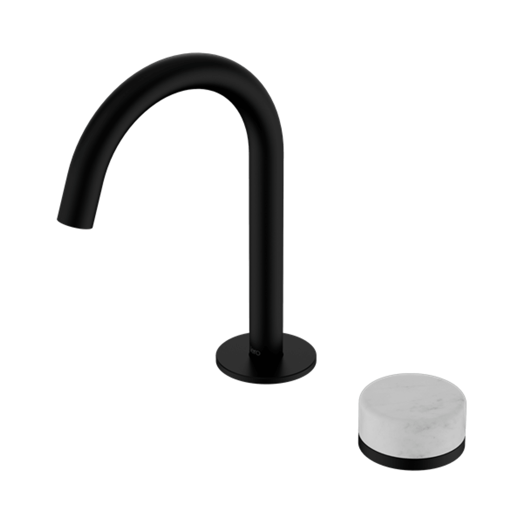 Serenity Basin Mixer Arc Spout Carrara Handle Matte Black gallery detail image