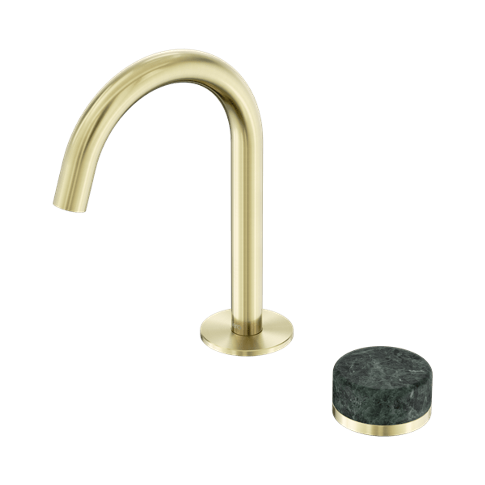 Serenity Basin Mixer Arc Spout Verde Alpi Handle Brushed Gold gallery detail image